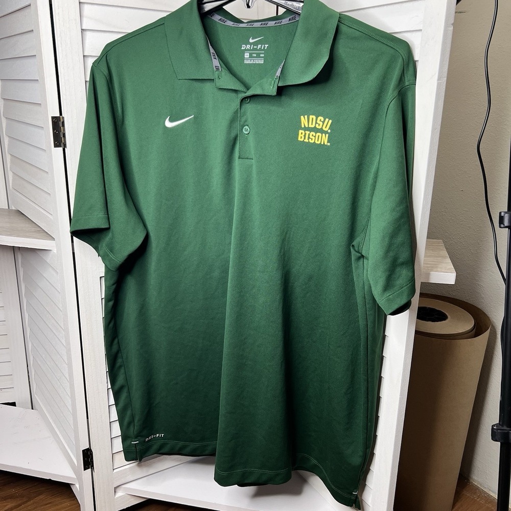 Nike North Dakota State University Bison Mens Dri-Fit Polo Green Size XXL EUC!!